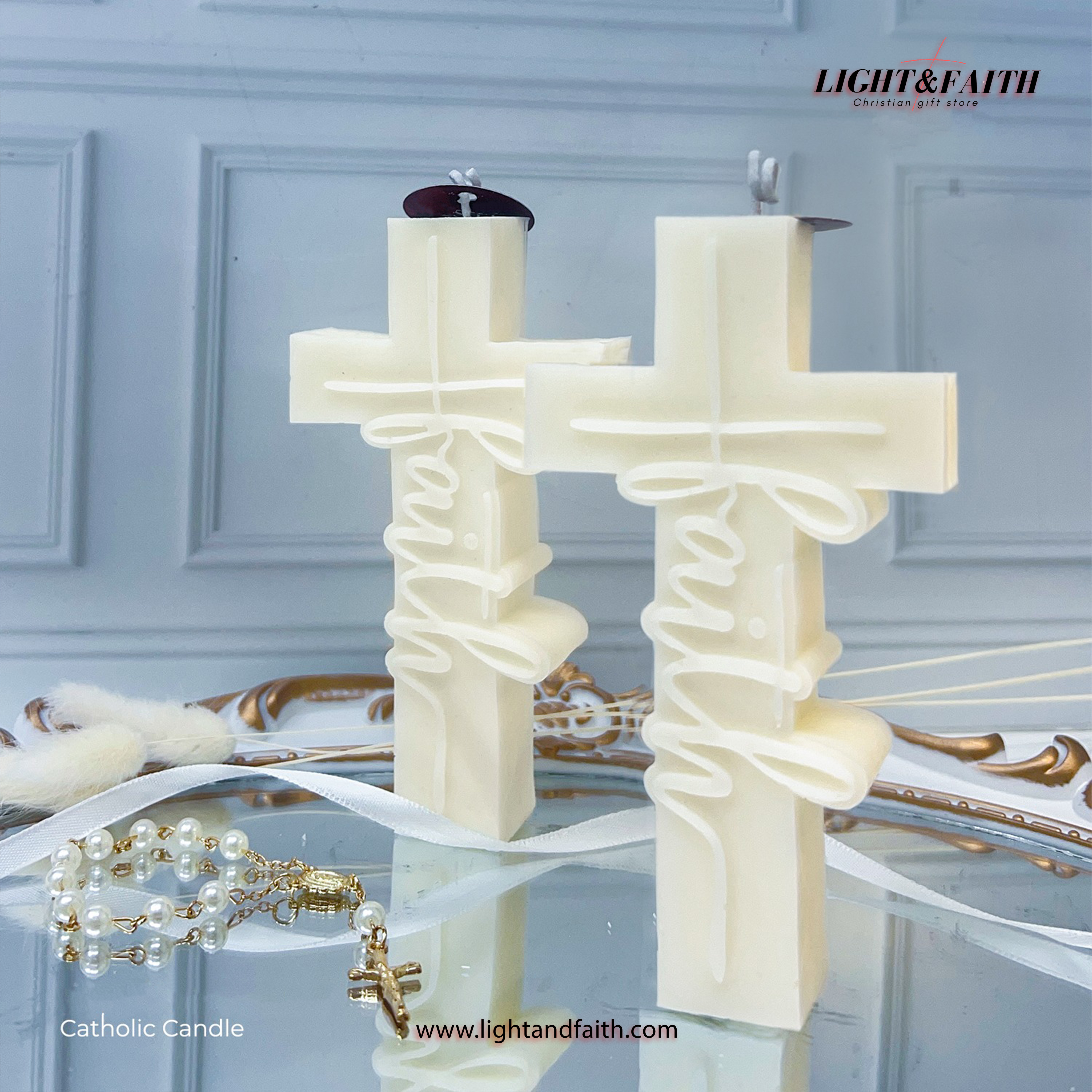 Faith Cross Candle, Christian Wax Candle with Raised Lettering, Religious Gift, Prayer Room or Altar Decor CDLAF07